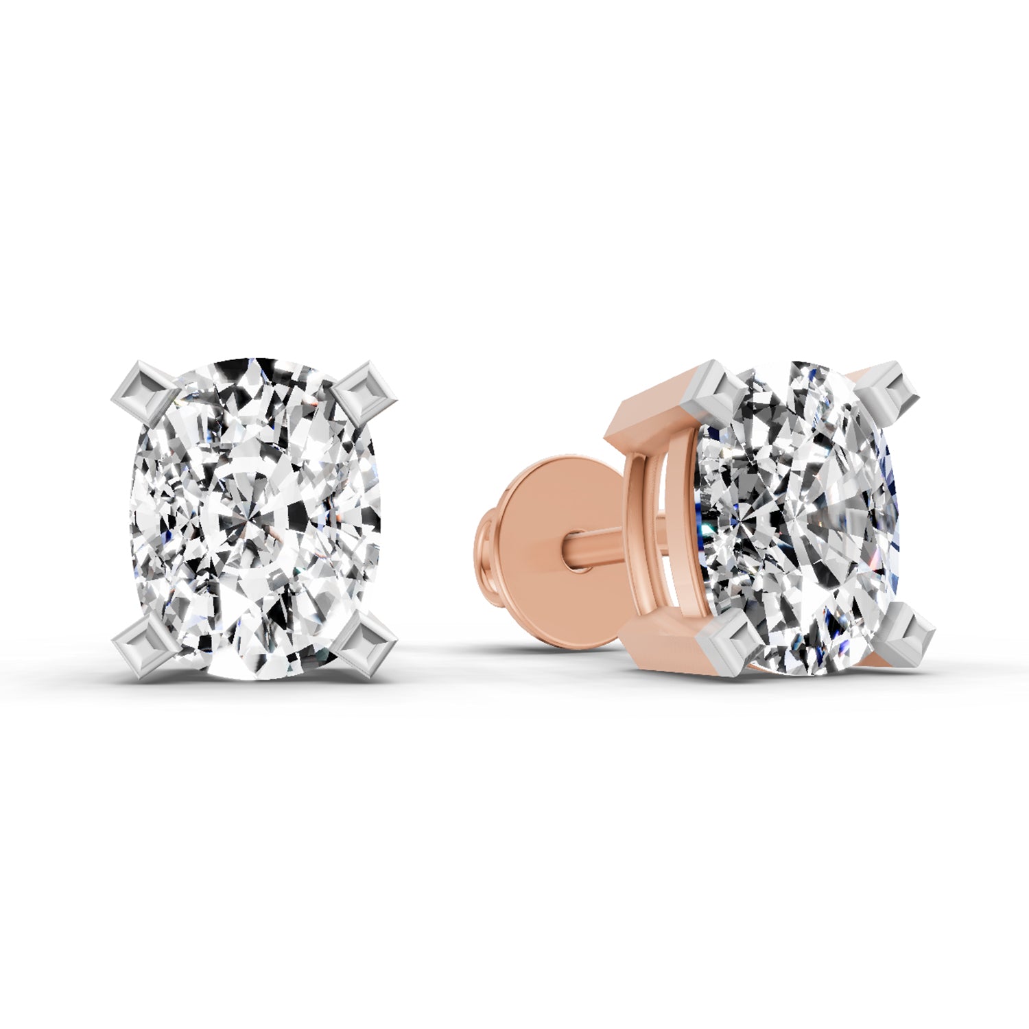 2.64 Ct Cushion Shape 4 Prong Solitaire Diamond Stud Earrings | 14K Rose Gold