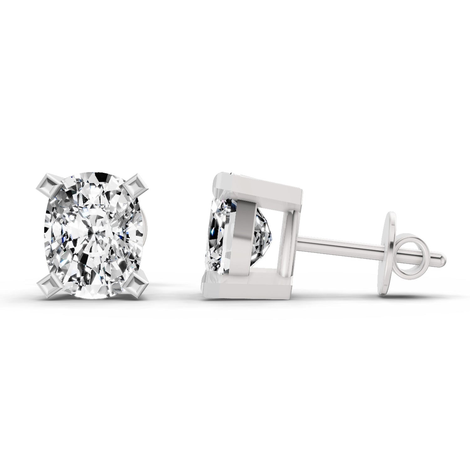 2.64 Ct Cushion Shape 4 Prong Solitaire Diamond Stud Earrings | 14K White Gold