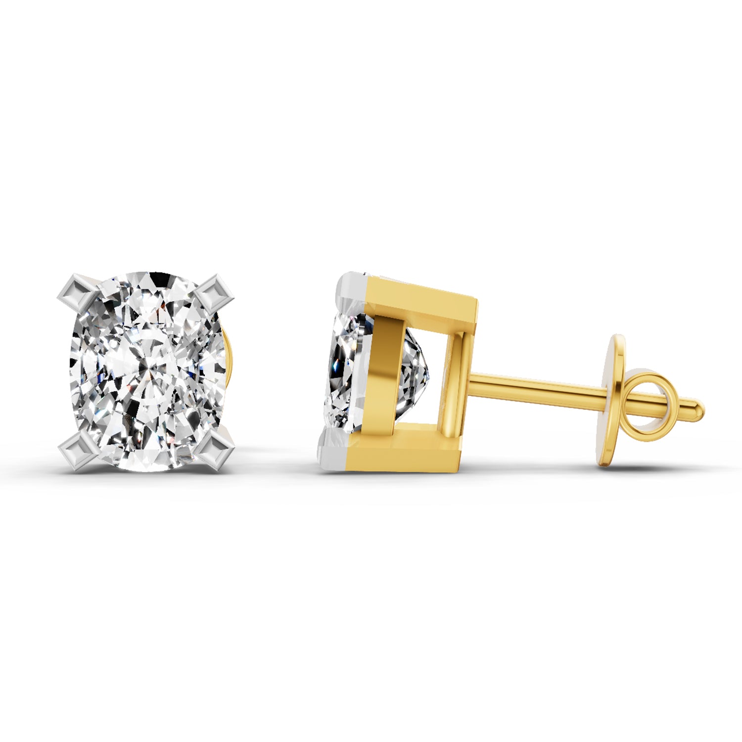 2.64 Ct Cushion Shape 4 Prong Solitaire Diamond Stud Earrings | 14K Rose Gold