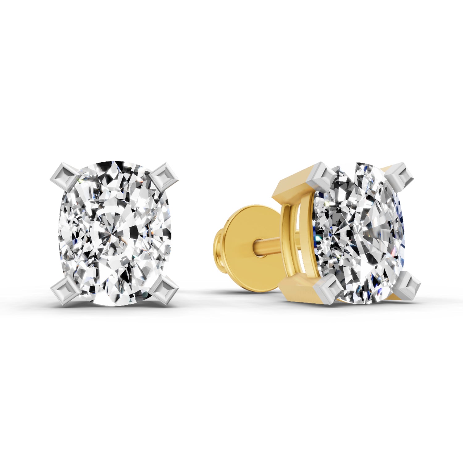 2.64 Ct Cushion Shape 4 Prong Solitaire Diamond Stud Earrings | 14K Rose Gold
