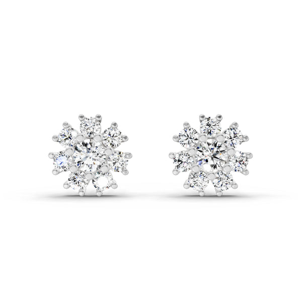 2.89 Ct Round Shape Halo Diamond Earrings | 14K White Gold