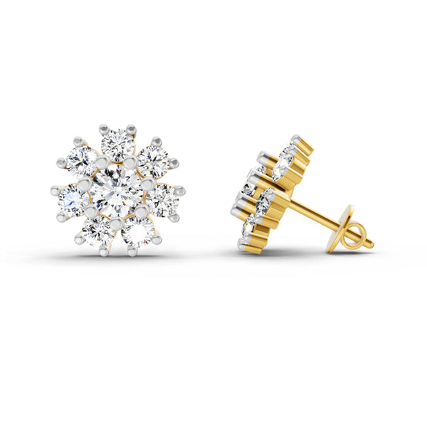 2.89 Ct Round Shape Halo Diamond Earrings | 14K Yellow Gold
