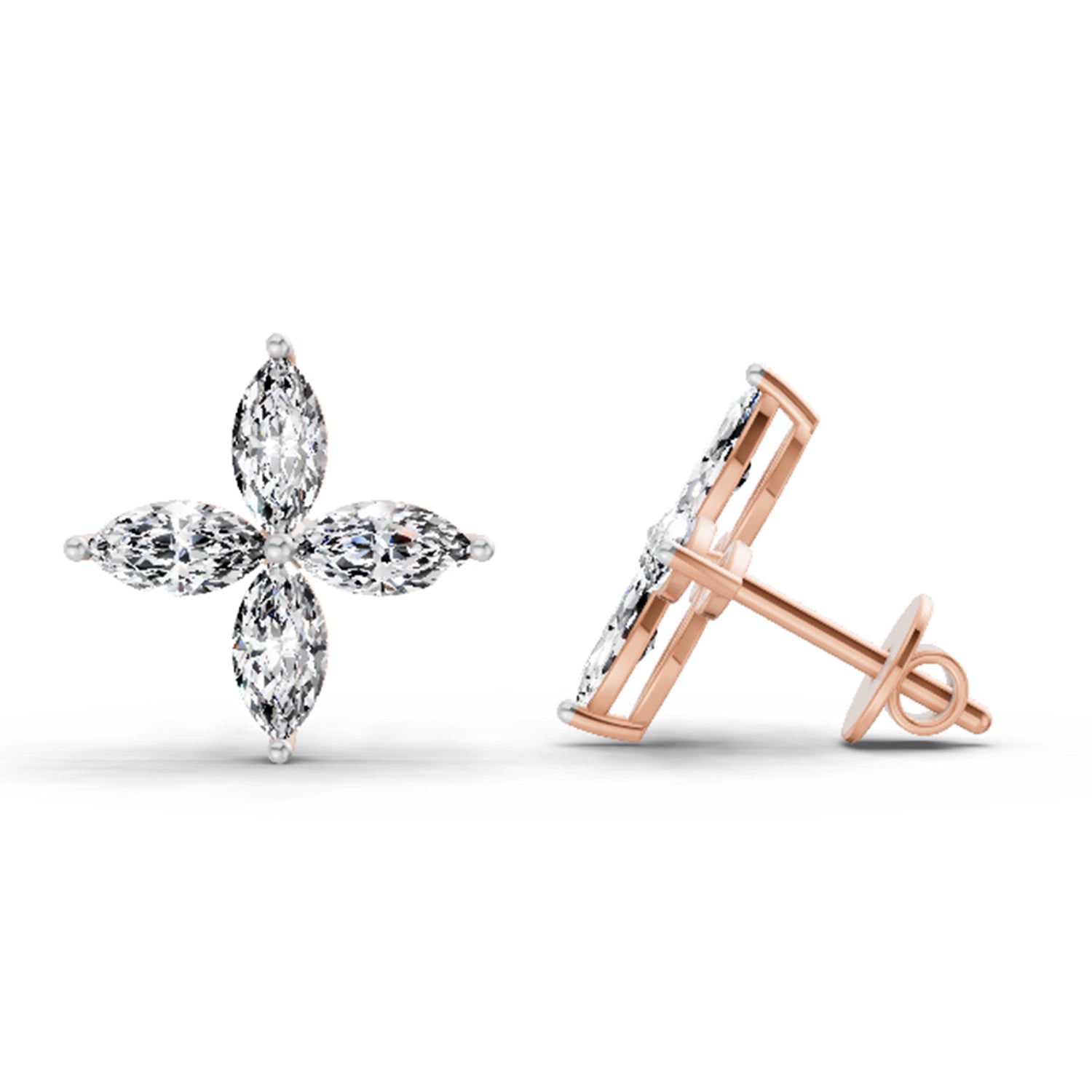 1.44 Ct Marquise Shape Cluster Diamond Stud Earrings | 14K Rose Gold