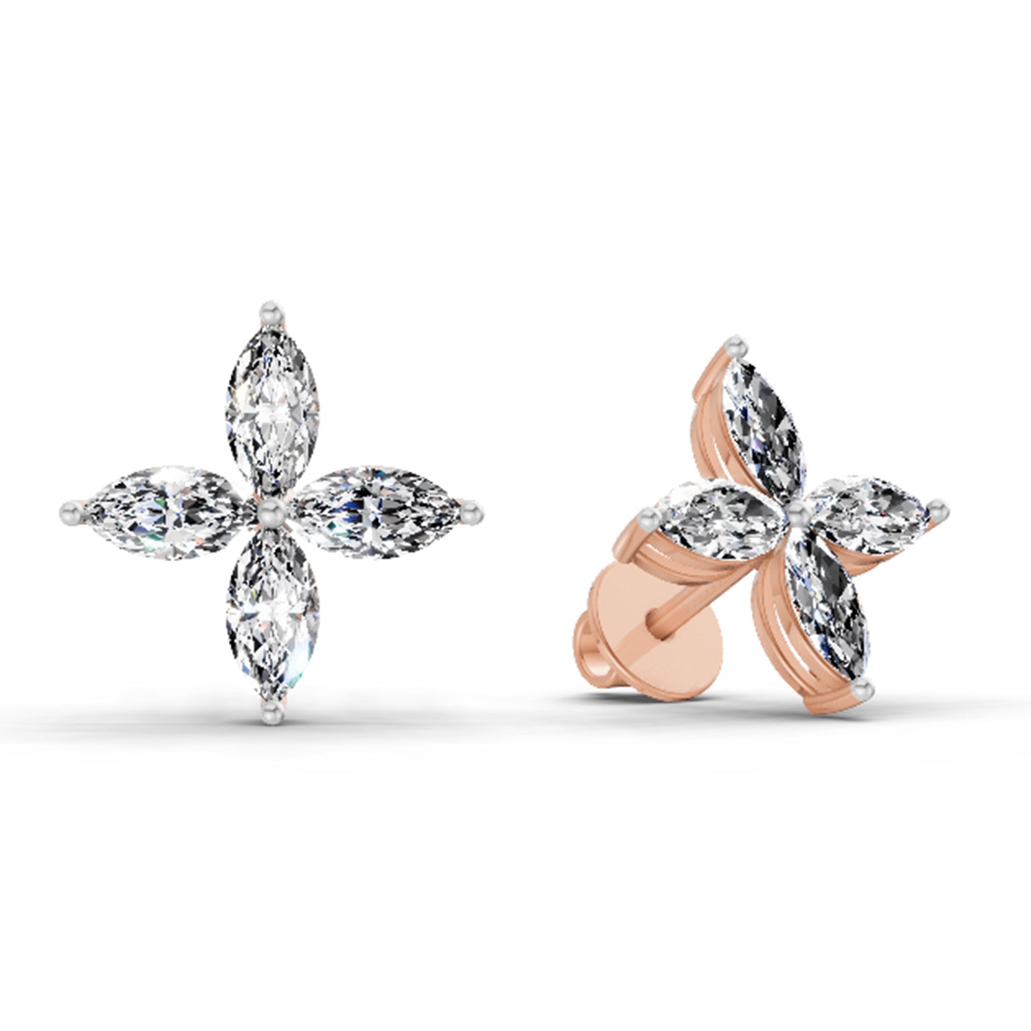 1.44 Ct Marquise Shape Cluster Diamond Stud Earrings | 14K Rose Gold