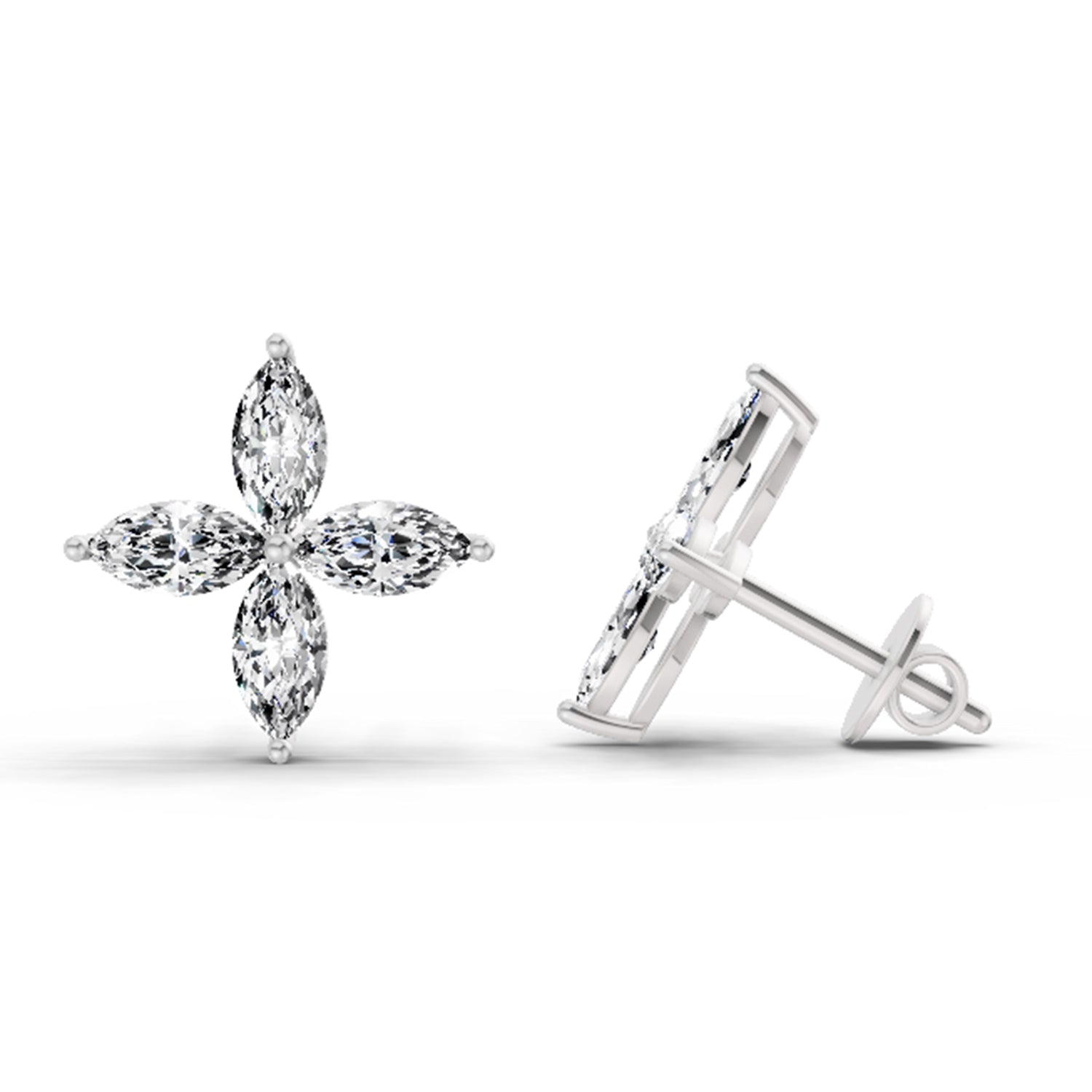 1.44 Ct Marquise Shape Cluster Diamond Stud Earrings | 14K White Gold