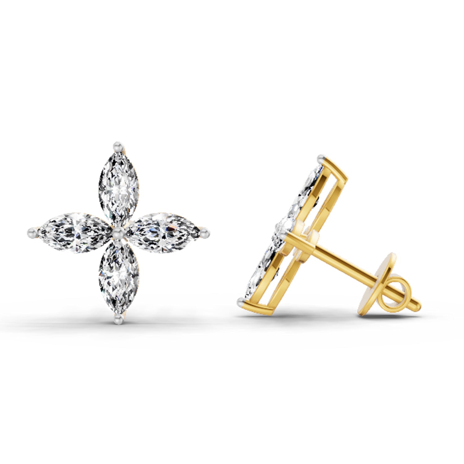 1.44 Ct Marquise Shape Cluster Diamond Stud Earrings | 14K Rose Gold