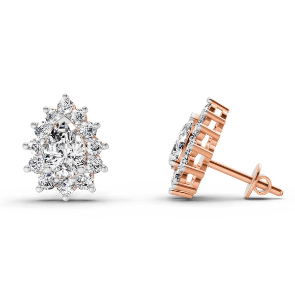 1.67 Ct Pear Shape Halo Diamond Earrings | 14K Rose Gold