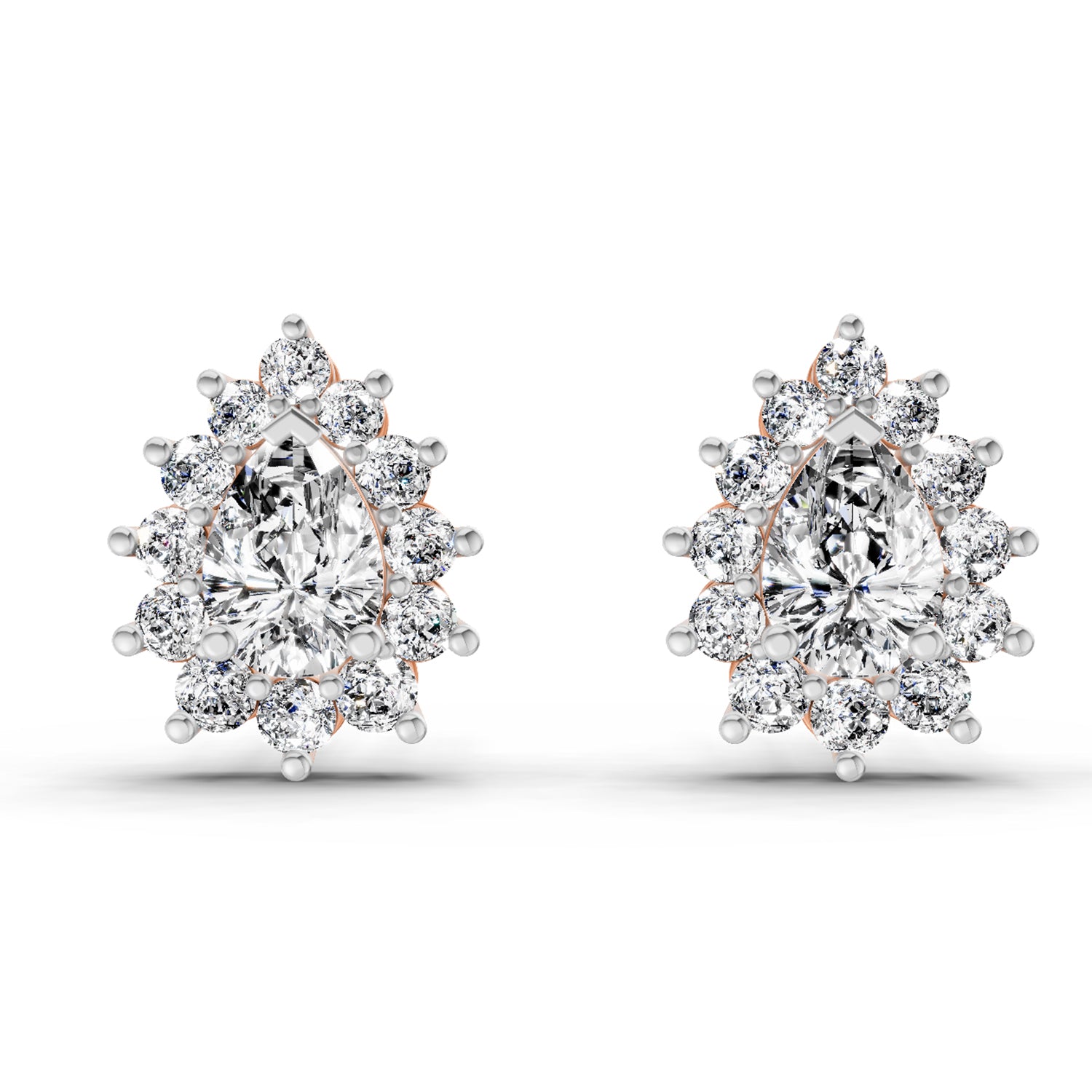 1.67 Ct Pear Shape Halo Diamond Earrings | 14K Rose Gold