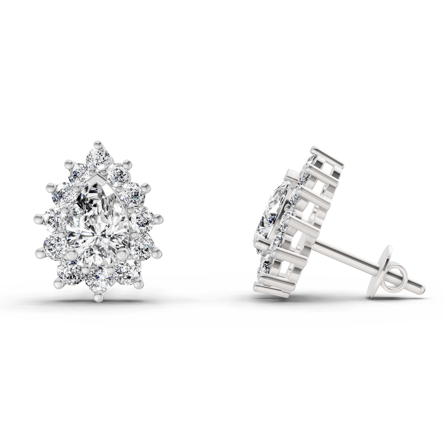 1.67 Ct Pear Shape Halo Diamond Earrings | 14K Rose Gold