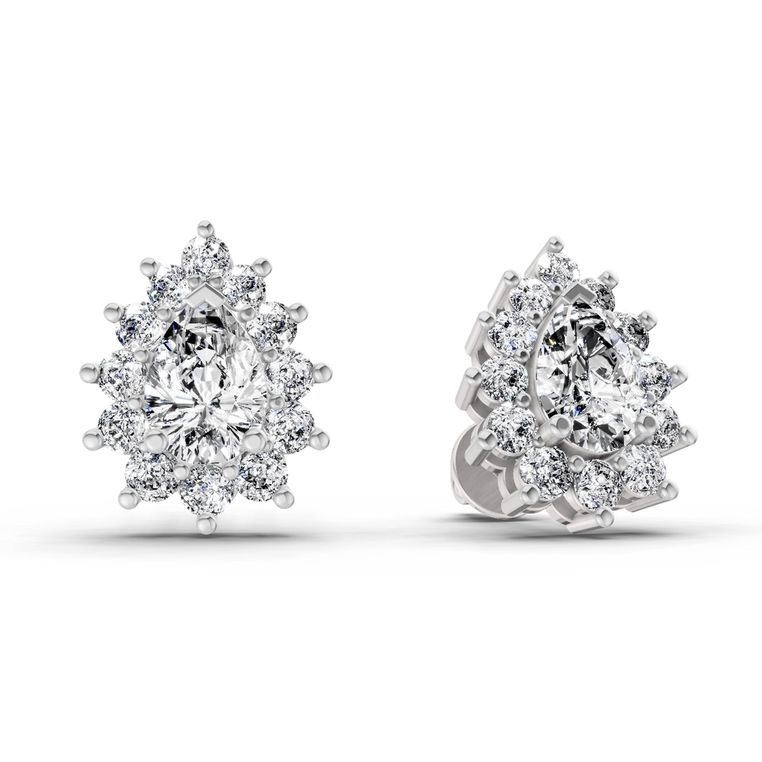 1.67 Ct Pear Shape Halo Diamond Earrings | 14K Rose Gold