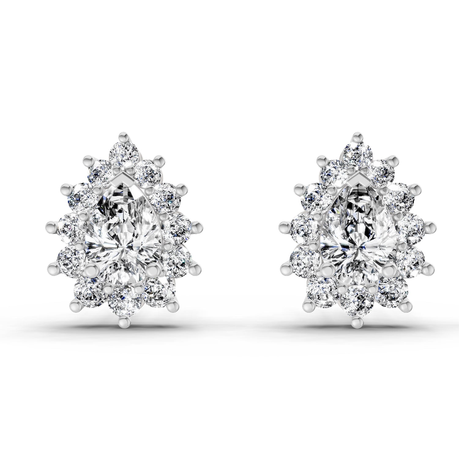 1.67 Ct Pear Shape Halo Diamond Earrings | 14K White Gold