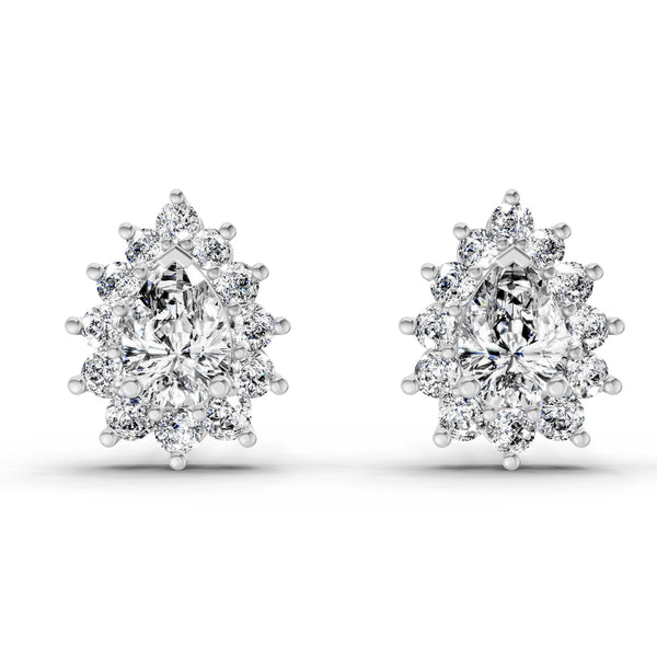 1.67 Ct Pear Shape Halo Diamond Earrings | 14K White Gold