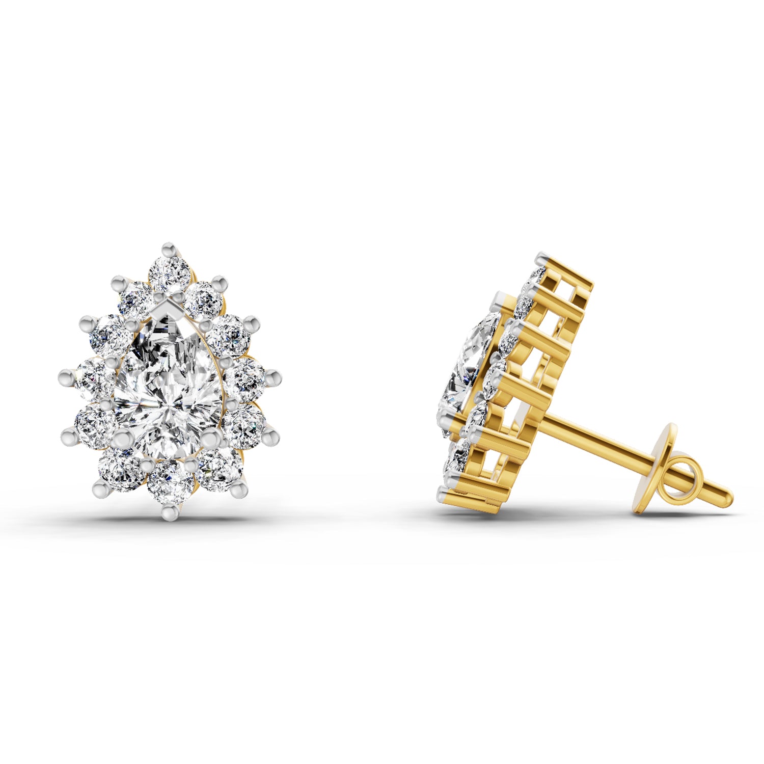 1.67 Ct Pear Shape Halo Diamond Earrings | 14K Rose Gold