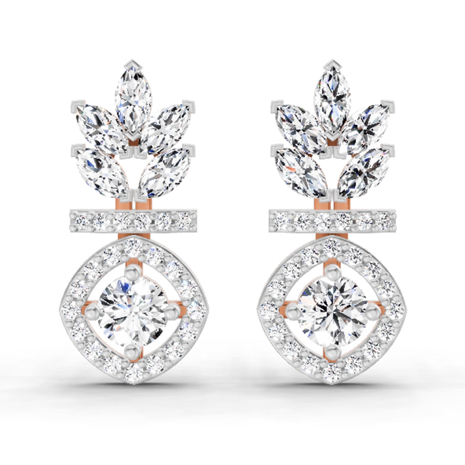 1.26 Ct Marquise Shape Dangle Diamond Earrings | 14K Rose Gold