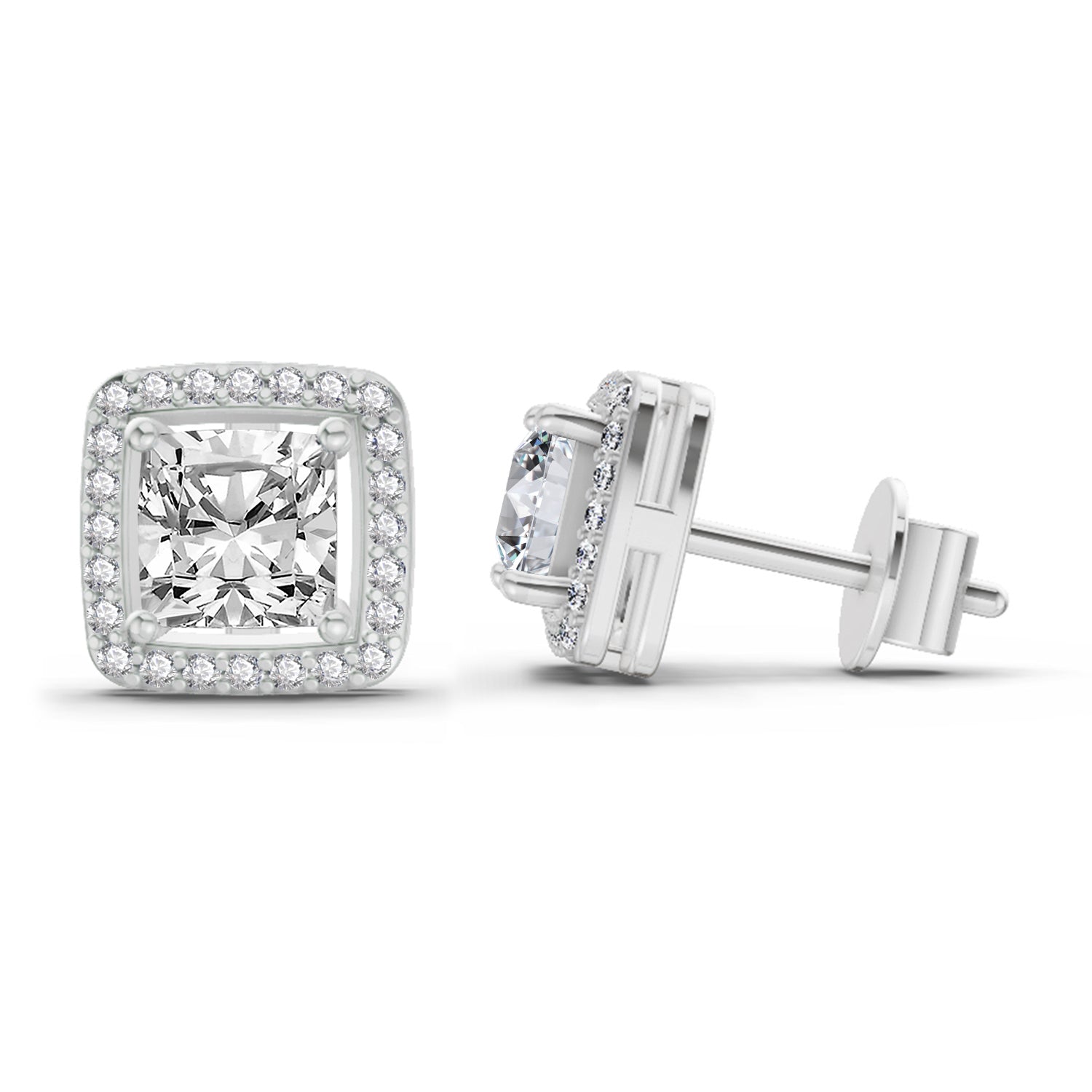 1.19 Ct Princess Halo Stud Earrings | 14K White Gold