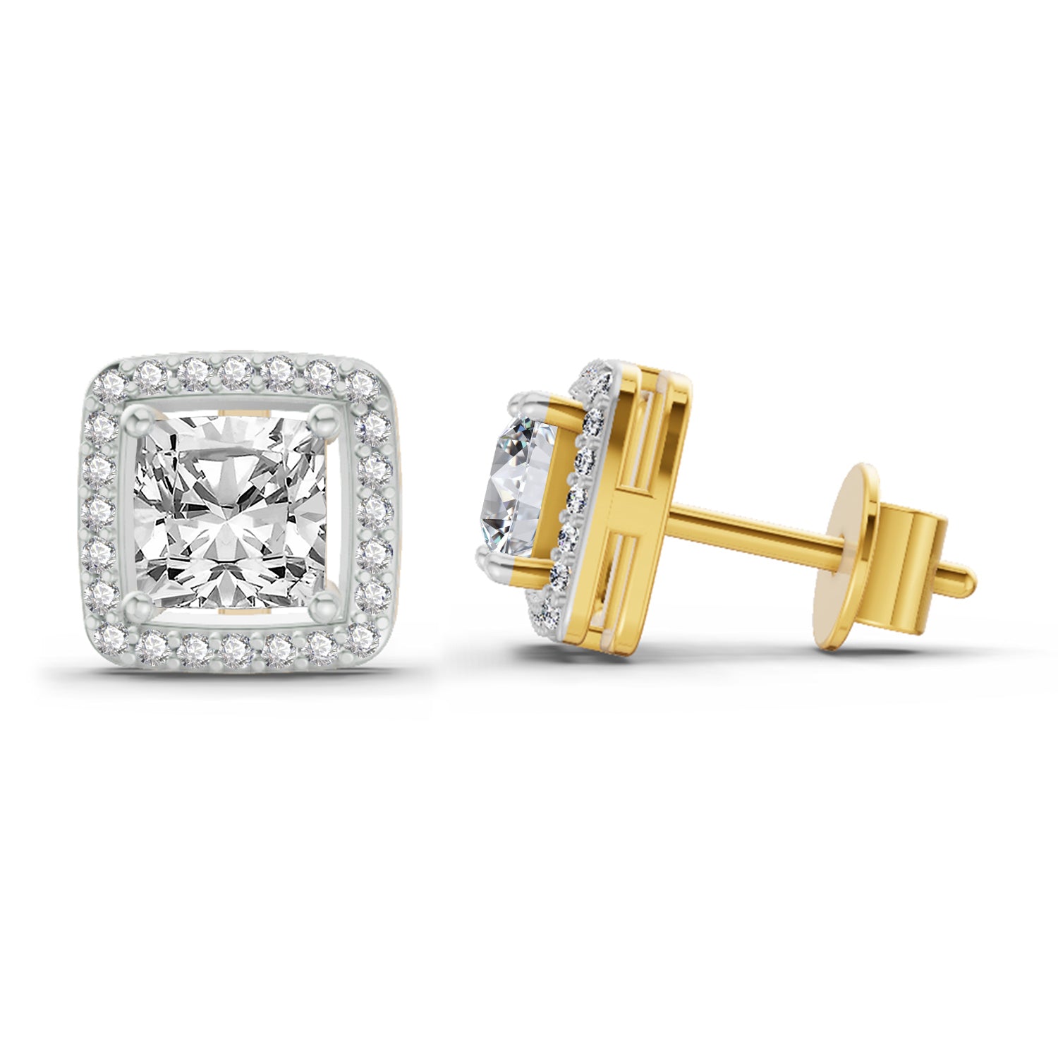 1.19 Ct Princess Halo Stud Earrings | 14K Yellow Gold