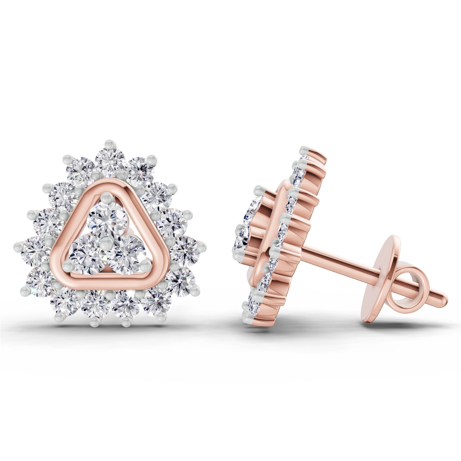 0.75 Ct Round Halo Earrings |  14K Rose Gold