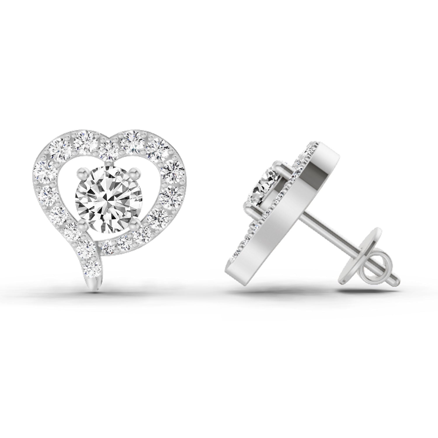 1.64 Ct Round Halo Heart Shape Earrings |  14K White Gold