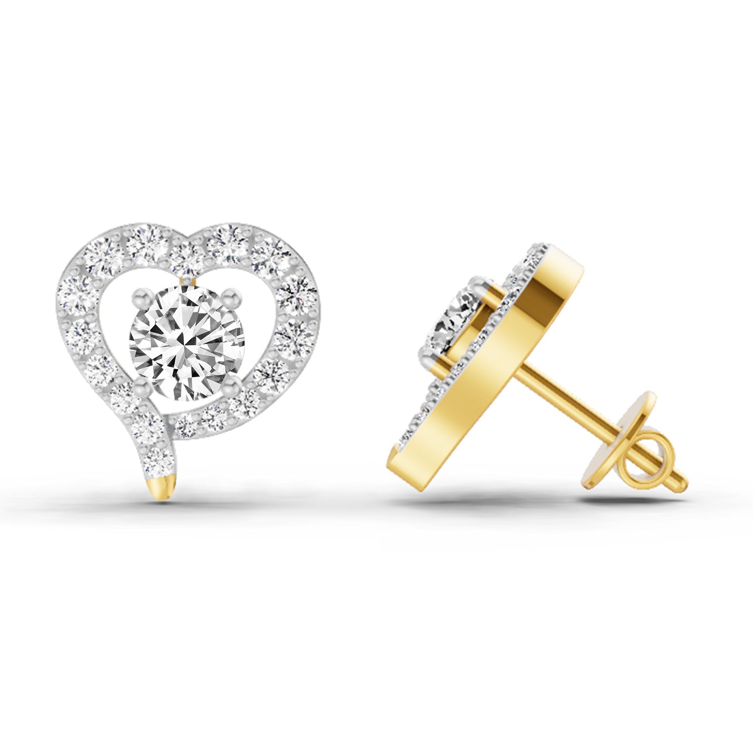 1.64 Ct Round Halo Heart Shape Earrings |  14K Yellow Gold