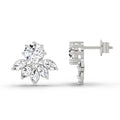 2.7 Ct Round & Marquise Cluster Earrings |  14K White Gold