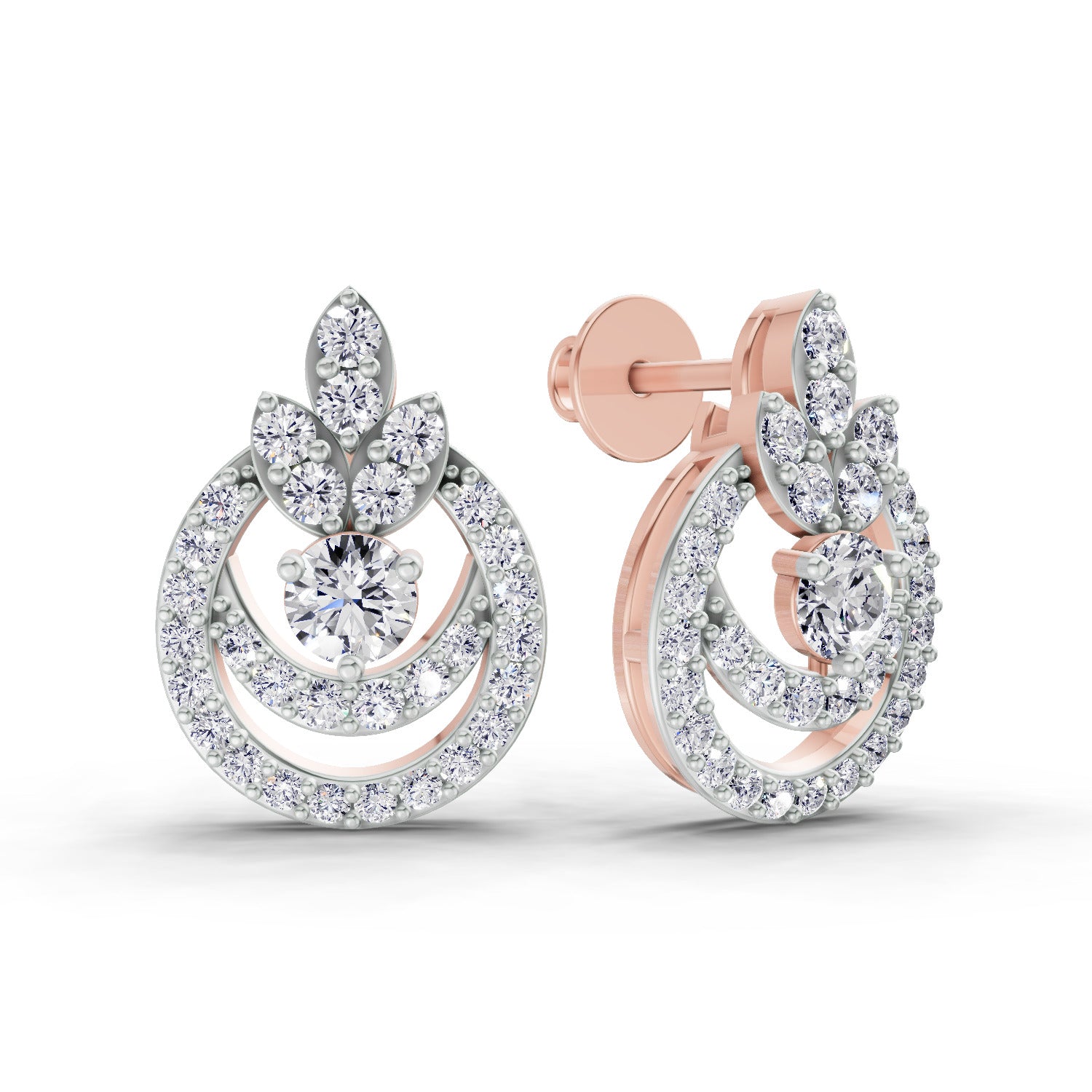0.91 Ct  Round Shape Diamond Halo Cluster Stud Earrings | 14K Rose Gold