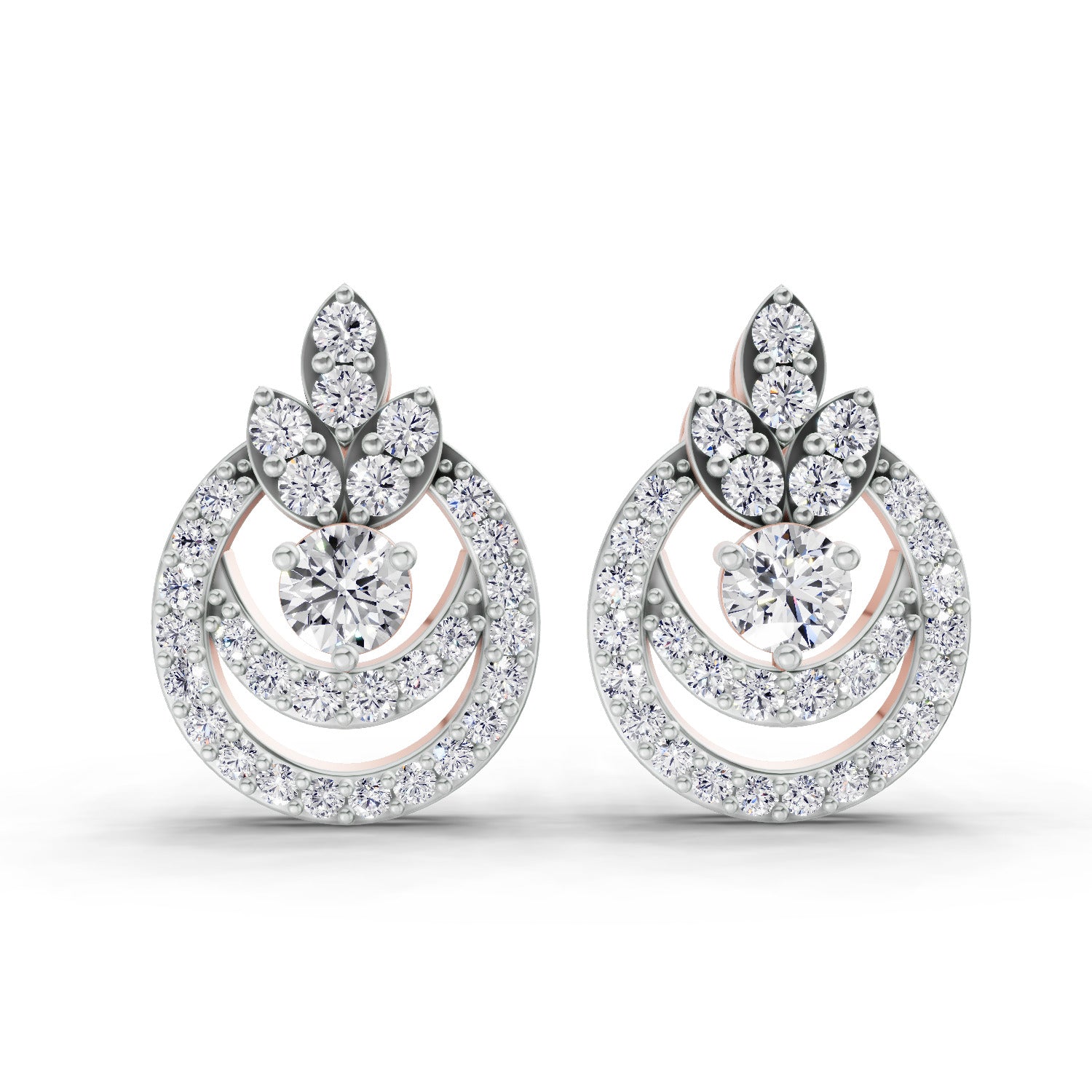 0.91 Ct  Round Shape Diamond Halo Cluster Stud Earrings | 14K Rose Gold