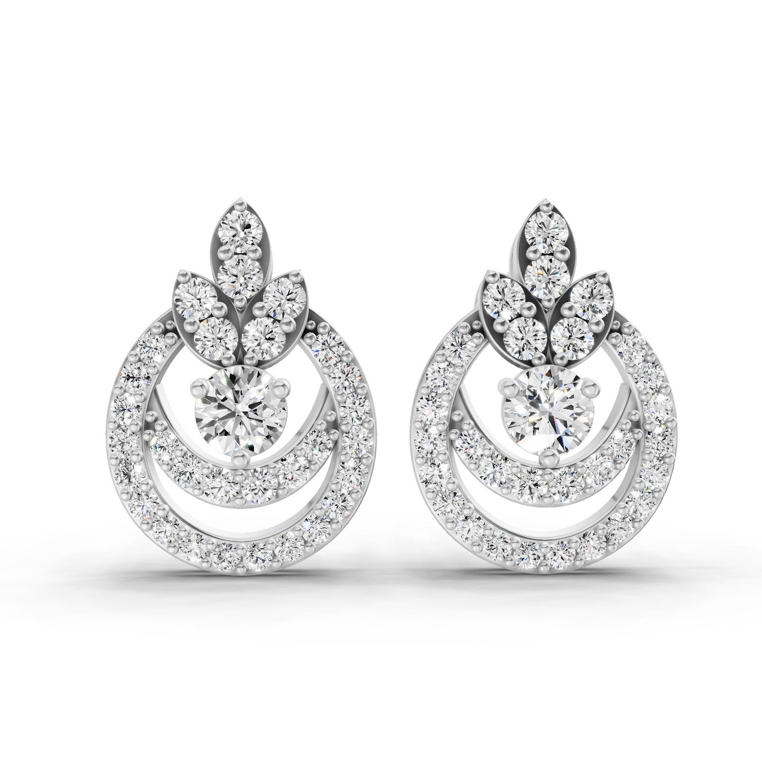 0.91 Ct  Round Shape Diamond Halo Cluster Stud Earrings | 14K Rose Gold