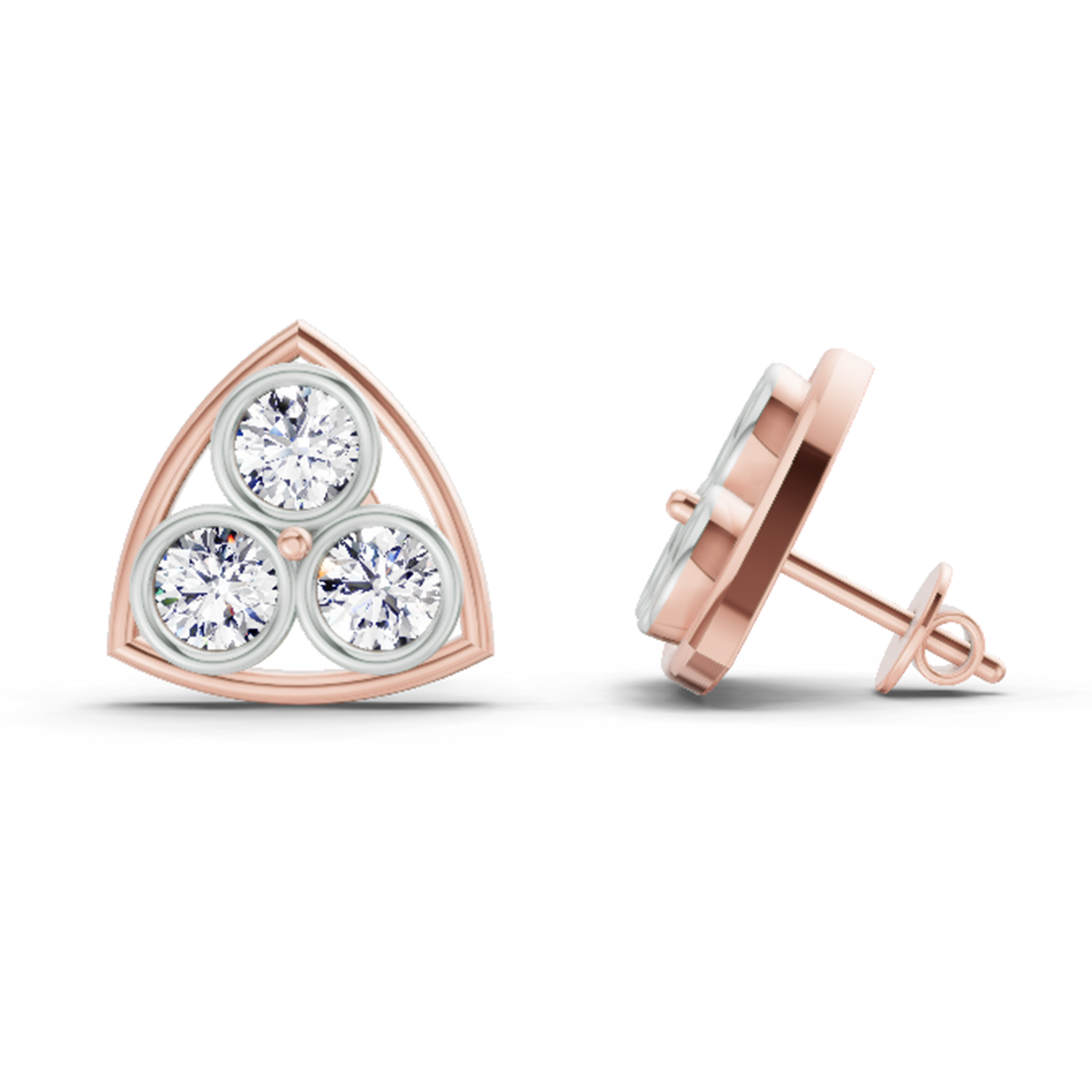 2.28 Ct Triangular Cluster Stud Earrings | 14K Rose Gold