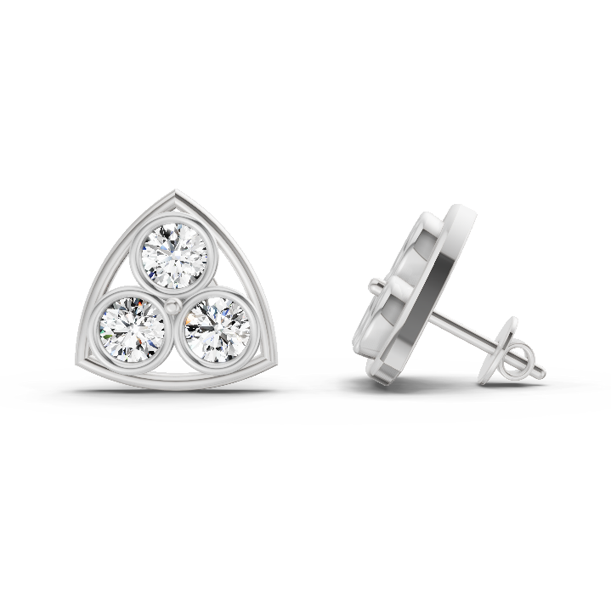 2.28 Ct Triangular Cluster Stud Earrings | 14K White Gold