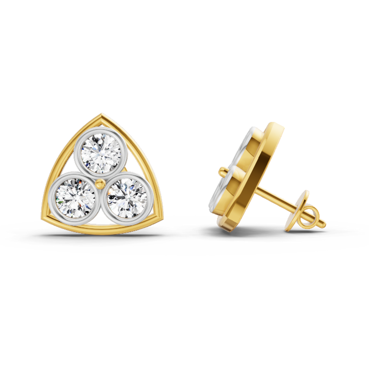 2.28 Ct Triangular Cluster Stud Earrings | 14K Yellow Gold