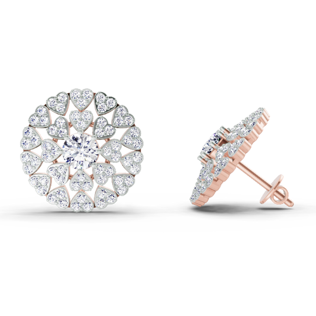 Round 1.45 Ct Heart Shpae Halo Earrings |  14K Rose Gold
