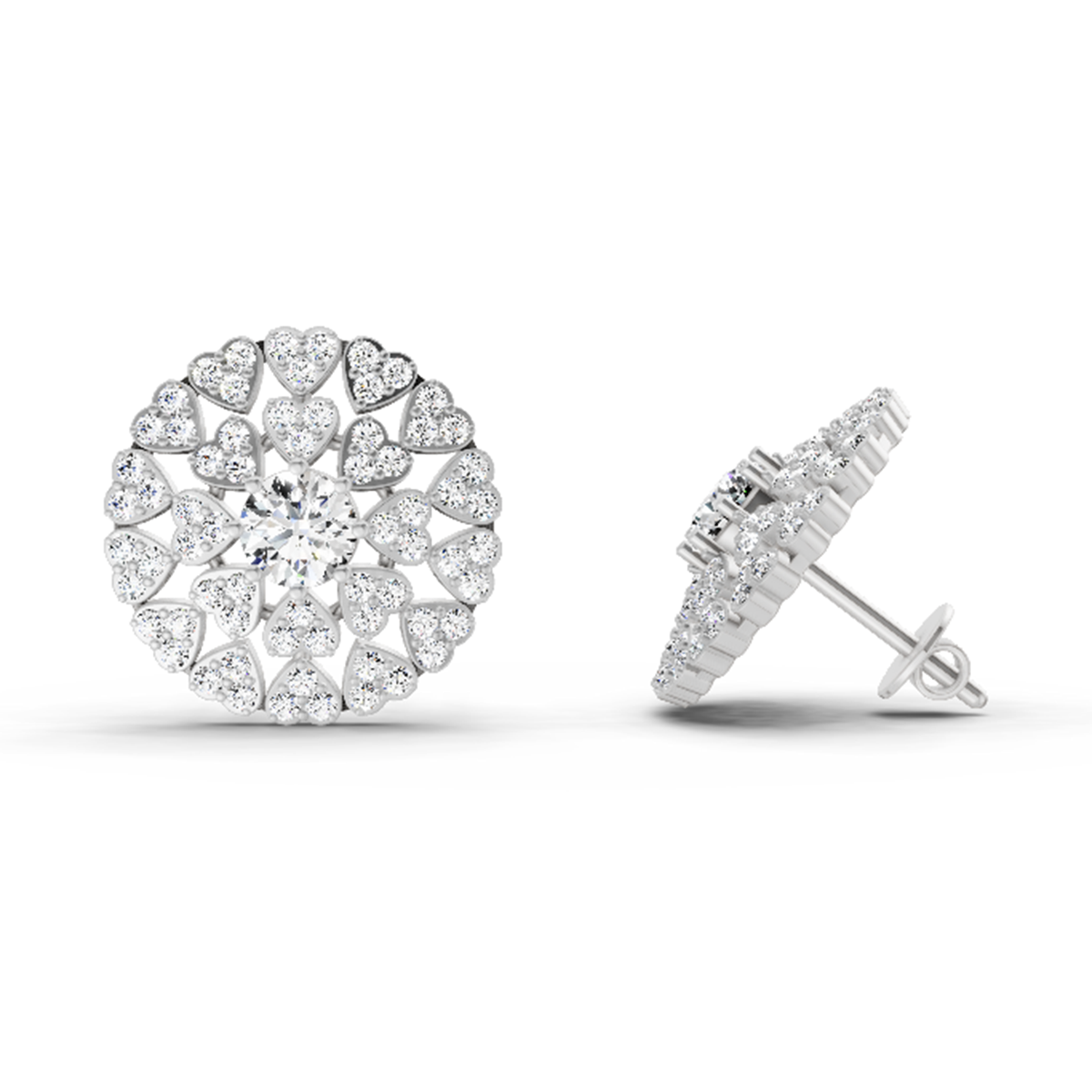 Round 1.45 Ct Heart Shpae Halo Earrings |  14K White Gold