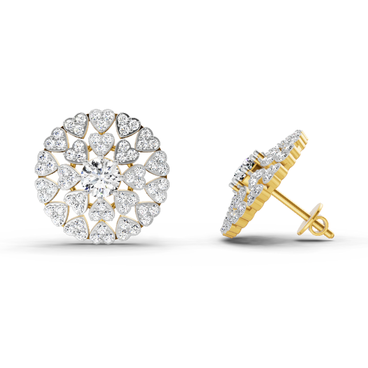 Round 1.45 Ct Heart Shpae Halo Earrings |  14K Yellow Gold