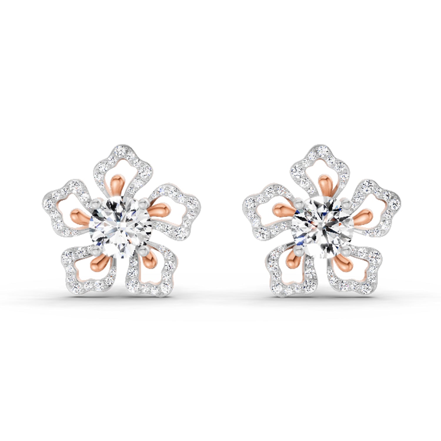 2.66 Ct Round Shape Cluster Diamond Earrings | 14K Rose Gold