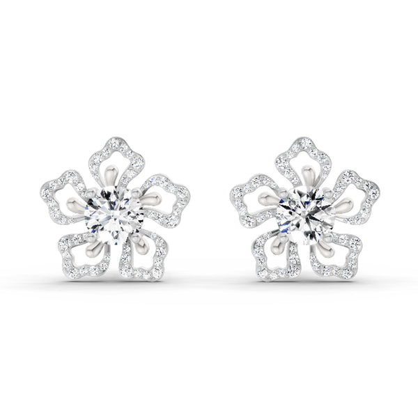 2.66 Ct Round Shape Cluster Diamond Earrings | 14K White Gold