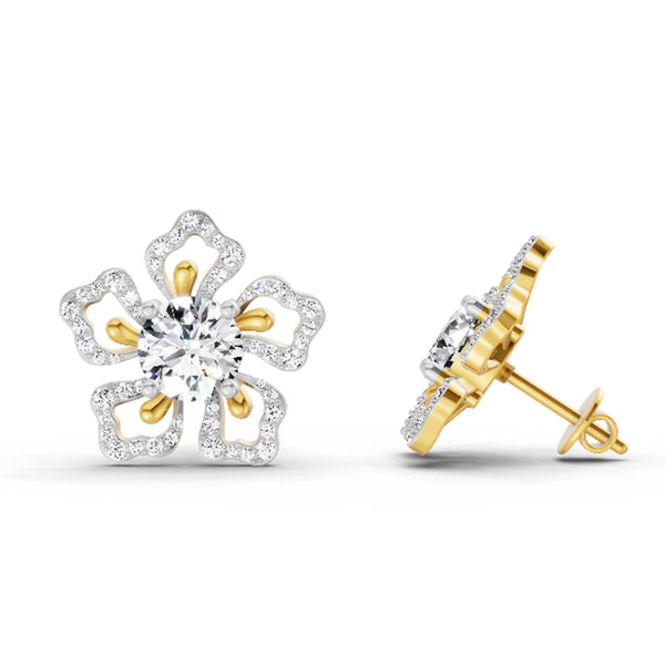2.66 Ct Round Shape Cluster Diamond Earrings | 14K Yellow Gold
