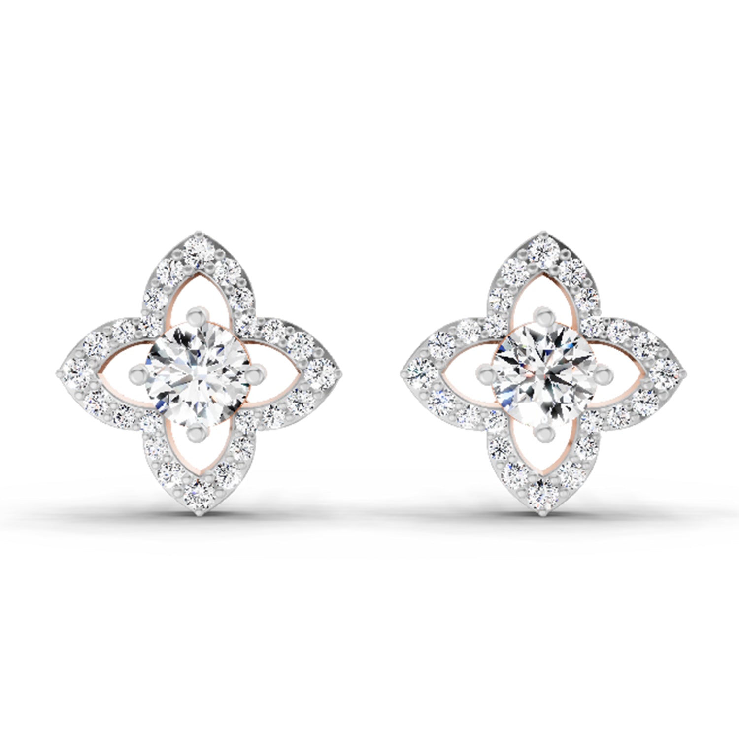 1.41 Ct Round Shape Halo Diamond Earrings | 14K Rose Gold