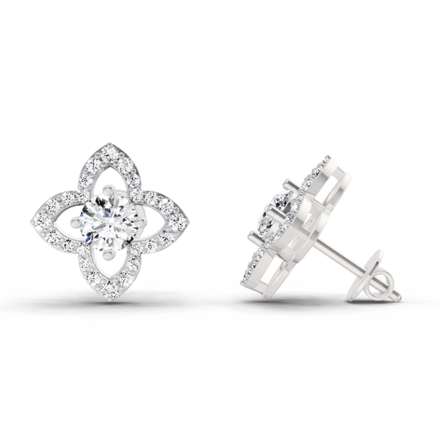 1.41 Ct Round Shape Halo Diamond Earrings | 14K Rose Gold