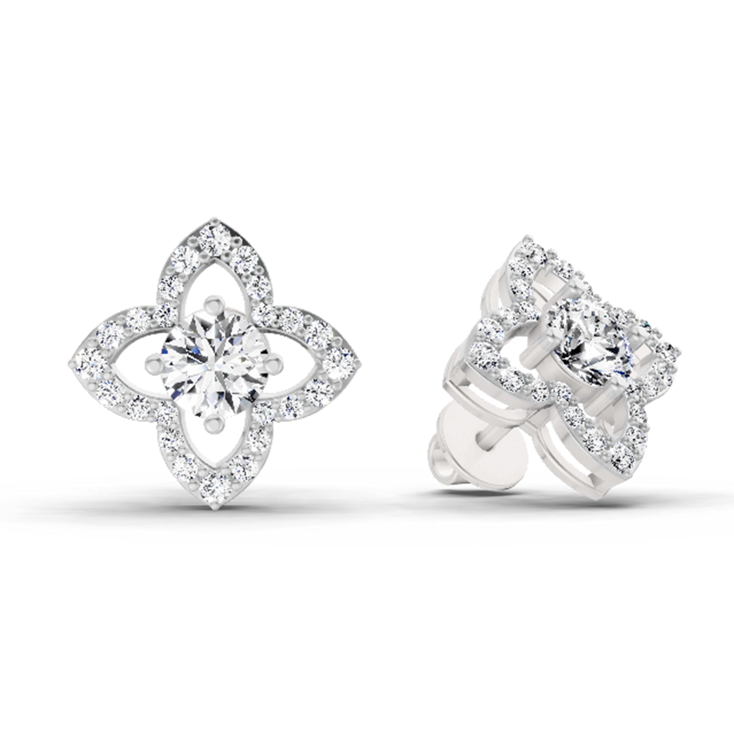 1.41 Ct Round Shape Halo Diamond Earrings | 14K Rose Gold