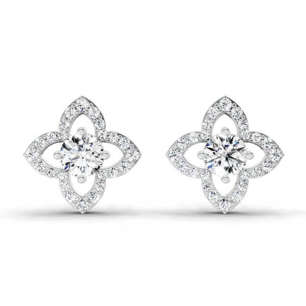 1.41 Ct Round Shape Halo Diamond Earrings | 14K White Gold