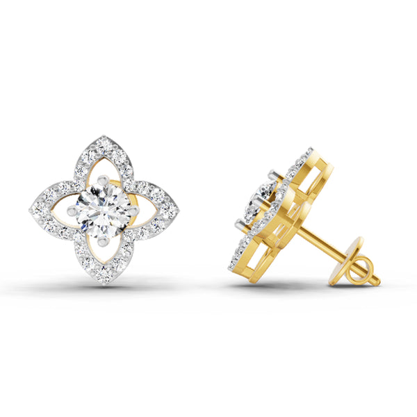 1.41 Ct Round Shape Halo Diamond Earrings | 14K Yellow Gold