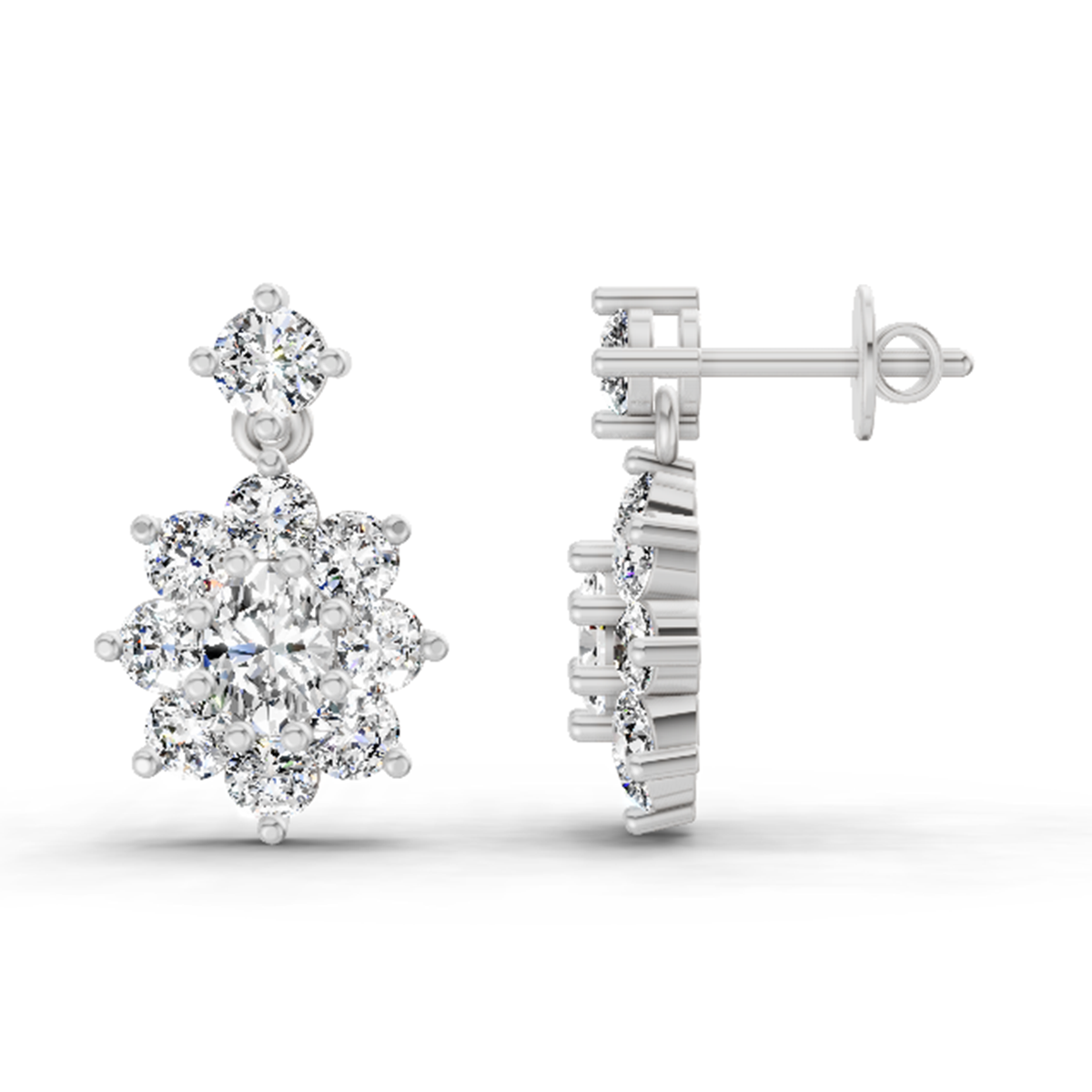 1.79 Ct Floral Drop Stud Earrings | 14K White Gold