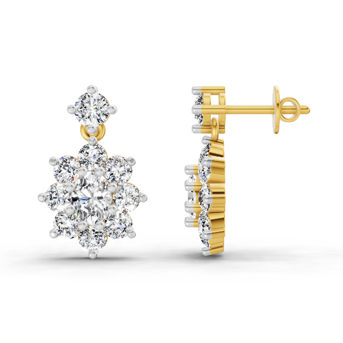 1.79 Ct Floral Drop Stud Earrings | 14K Yellow Gold