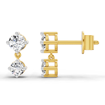 0.53 Ct Round Dangle Earrings | 14K Yellow Gold