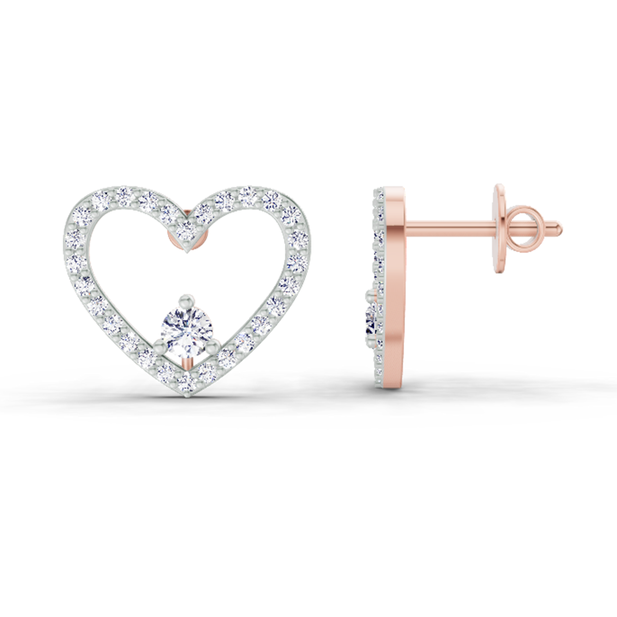 0.66 Ct Heart Halo Stud Earrings | 14K Rose Gold