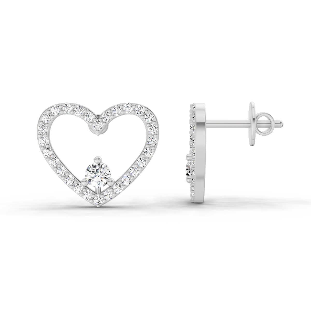 0.66 Ct Heart Halo Stud Earrings | 14K White Gold