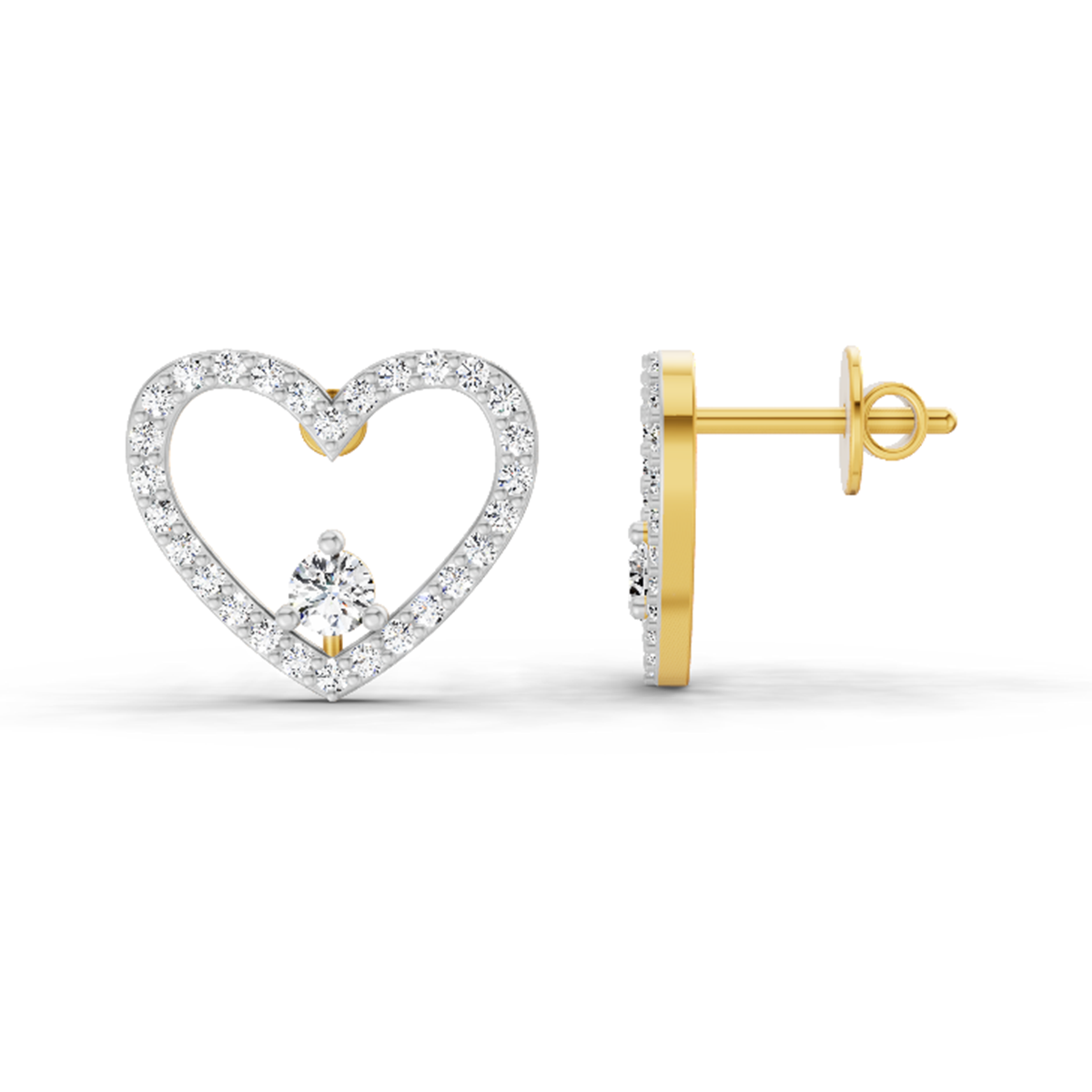 0.66 Ct Heart Halo Stud Earrings | 14K Yellow Gold