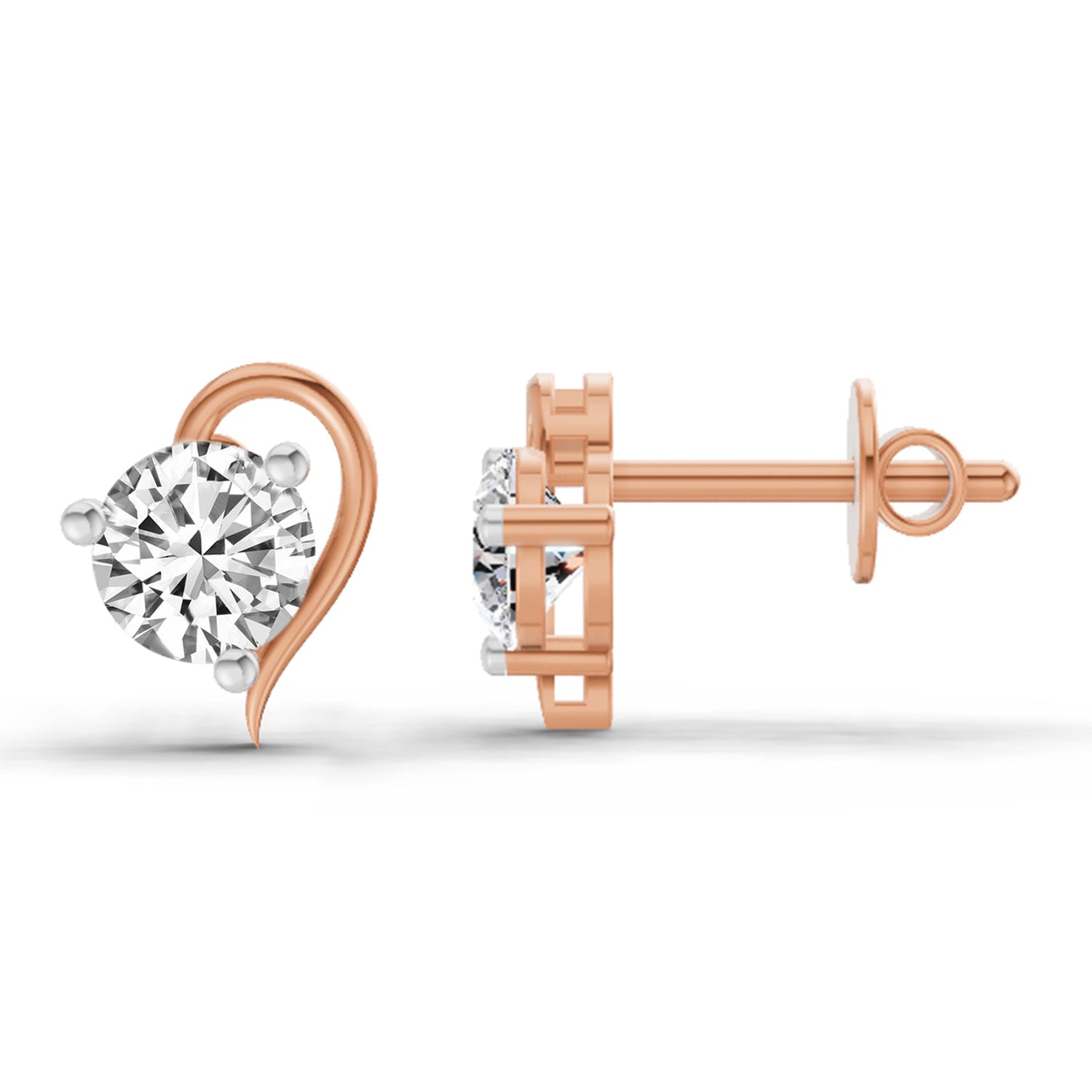 0.6 Ct Round Heart Stud Earrings | 14K Rose Gold  FG VS Quality Diamonds