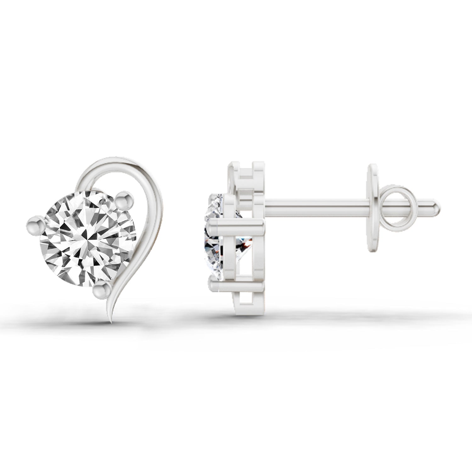 0.6 Ct Round Heart Stud Earrings | 14K White Gold  FG VS Quality Diamonds