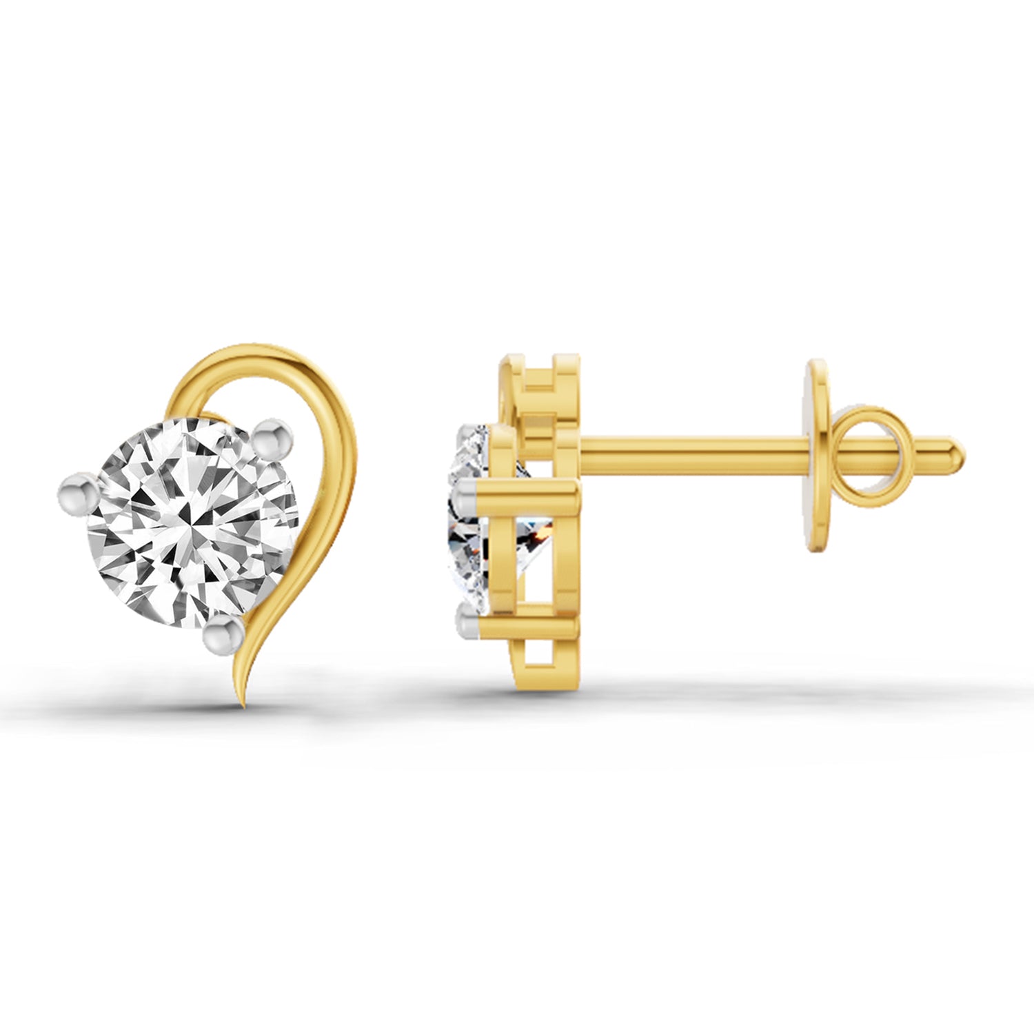 0.6 Ct Round Heart Stud Earrings | 14K Yellow Gold  FG VS Quality Diamonds